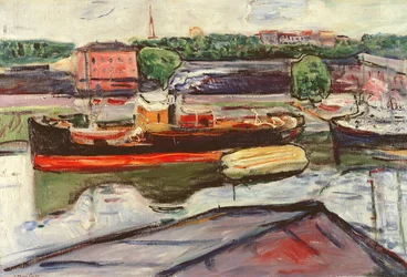 Portret van Lubeck met een stoomboot